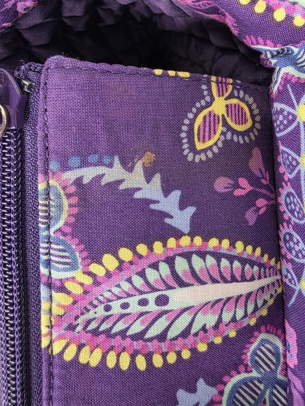 Vera Bradley Quilted Cotton Large Zip Top Tote Bag Purple Pink Paisley Floral - Picture 6 of 10